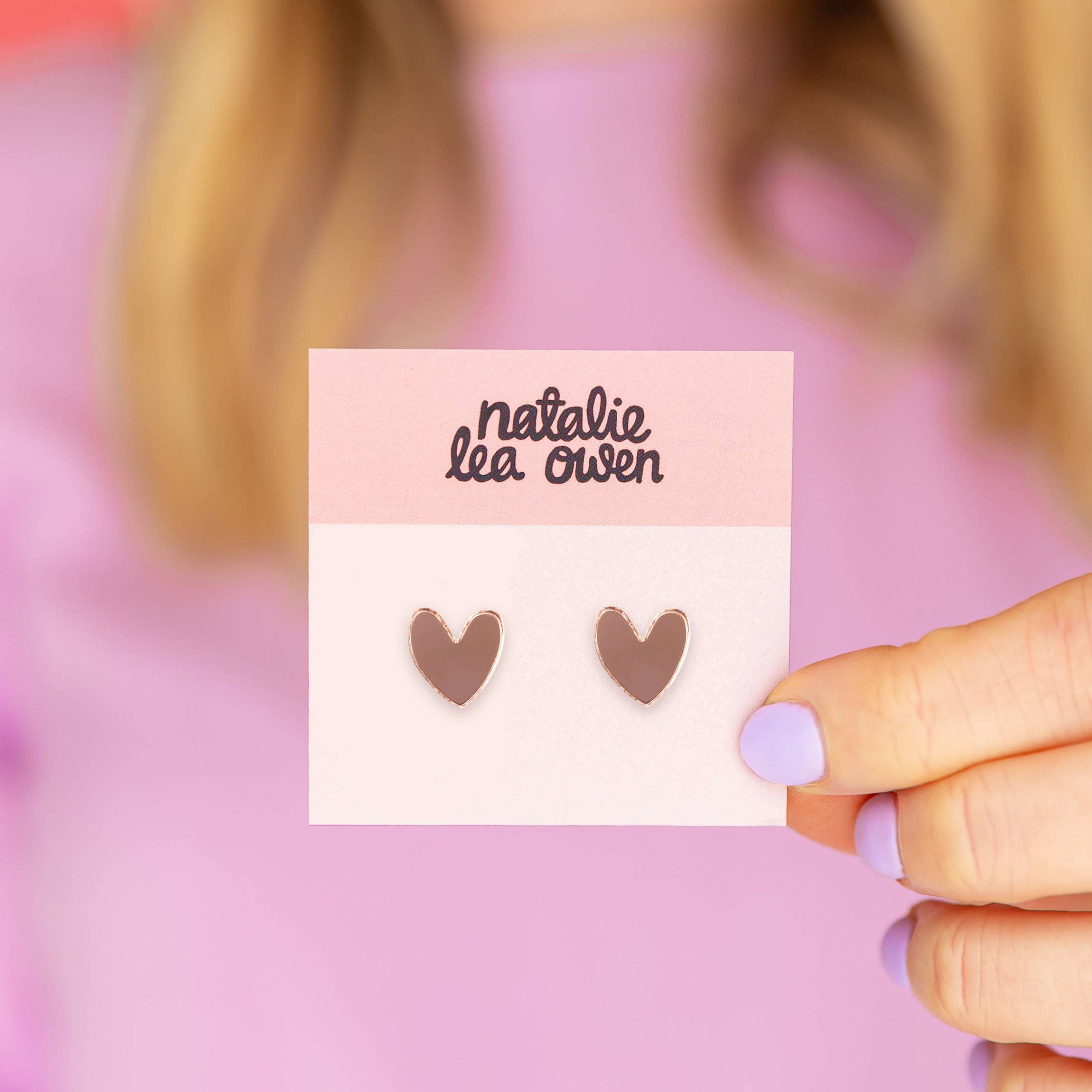 Heart Stud Earrings - Rose Gold Mirror