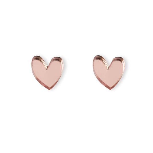 Heart Stud Earrings - Rose Gold Mirror